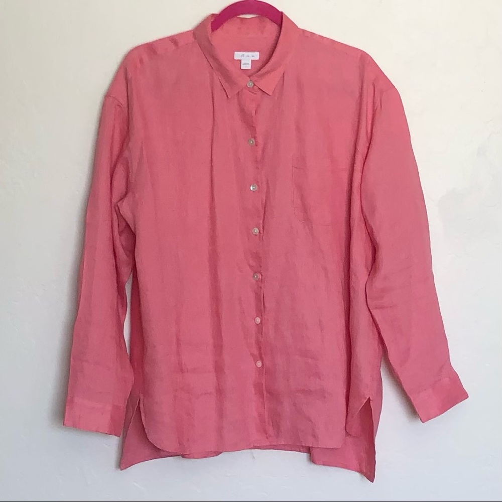 J. Jill Coral Button-Down Linen Shirt